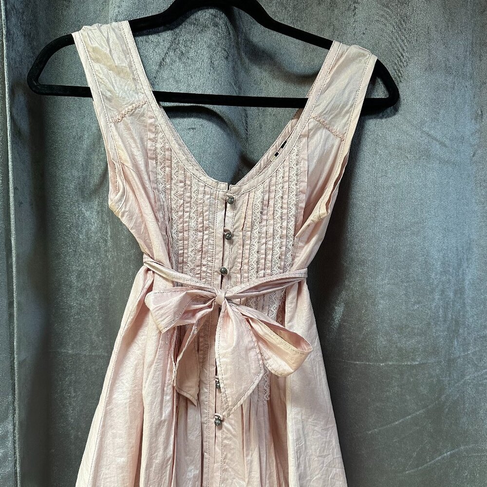 Miss Me tank top with button detail and front tie waist pink shimmer size M